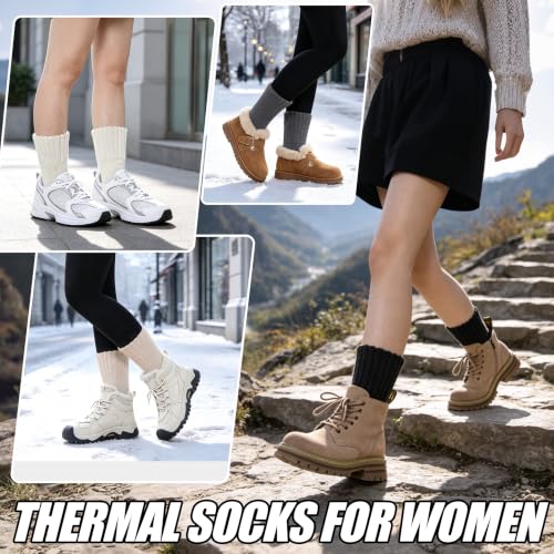 DYW Womens Merino Wool Thermal Boot Socks 3 Pairs Black Winter Cozy Hiking & Work