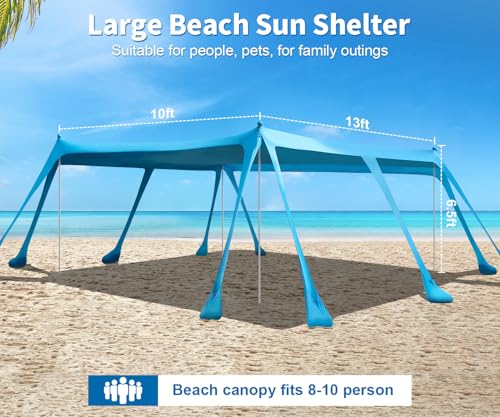 VVBE 13x10FT Beach Tent Sun Shelter UPF50+ Portable Canopy with Sandbags & Accessories
