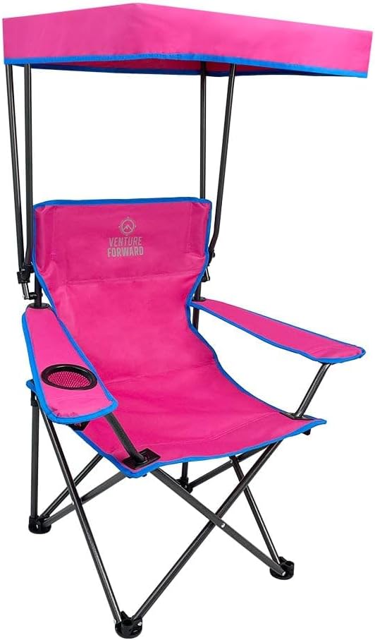 Venture Forward Youth Outdoor Canopy Chair - Adjustable Shade, Portable Folding Kids Chair with Cup Holder