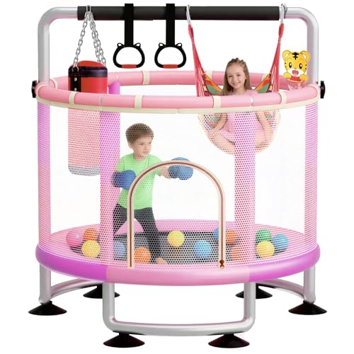 60-Inch Toddler Trampoline for Kids - Light Purple 5-in-1 Indoor Outdoor Bouncer