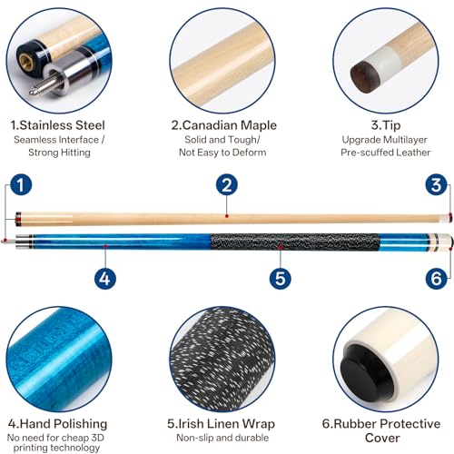 AKLOT 58-Inch 5-Piece Canadian Maple Pool Cue Set for Professional Billiards