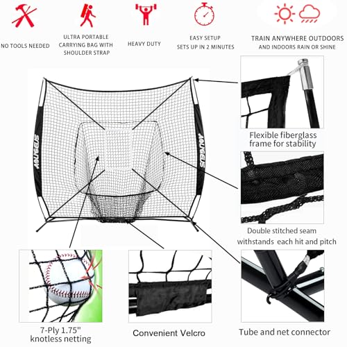 7x7 Baseball Softball Practice Net with Strike Zone Target - Black
