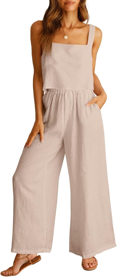 ANRABESS Women's Linen Jumpsuit & Pants Set - Trendy Casual Outfit for Summer Beach Vacations