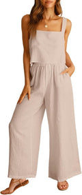 ANRABESS Women's Linen Jumpsuit & Pants Set - Trendy Casual Outfit for Summer Beach Vacations