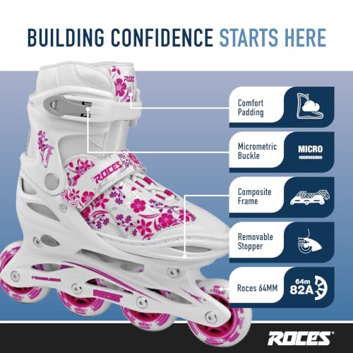 Roces Children's Compy 8.0 Inline Skates - Adjustable Girls Roller Skates, White & Violet, Model 13jr-2
