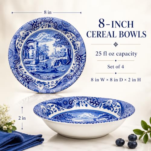 Blue Italian Ascot Cereal Bowl Set of 4 - Classic Fine Earthenware from Spode