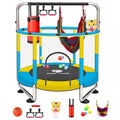 PY SUPER MODE 55-Inch Kids Indoor & Outdoor Trampoline with Enclosure, Adjustable Gymnastics Bar & Toys (Blue & Yellow, 55")