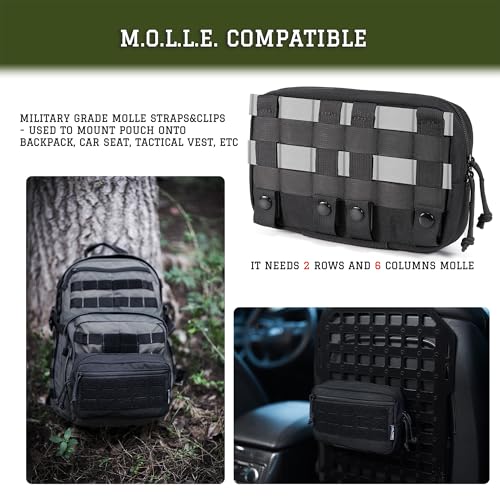 Black Tactical Molle Admin Pouch Utility EDC Tool Bag with US Flag Patch & D-Ring - Size L