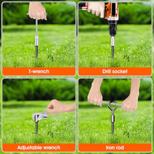 Heavy Duty Ground Anchors Set with 16 x 14-Inch Spiral Stakes for Trampolines & Outdoor Equipment