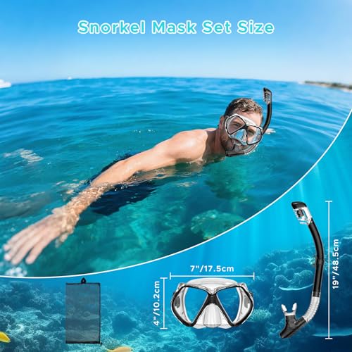 Adult Snorkel Mask Set with Dry Top Snorkel - Black + Pink