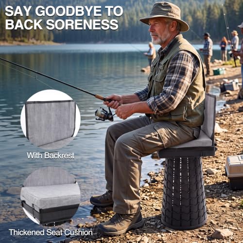 Portable Collapsible Stool with Cushion and Backrest for Adults, Adjustable Camping Seat