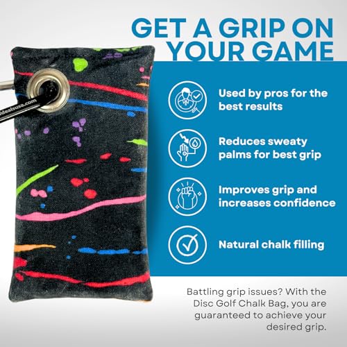 Disc Golf Chalk Bag with Carabiner - Dry Hands Grip Enhancer - Paint Streaks Variant
