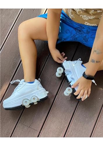 TAILORIA Kids 3.5 White 2-in-1 Roller Skate Shoes with Wheels, Detachable & LED Lights