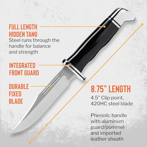 Buck Knives 117 Brahma Fixed Blade Hunting Knife with Sheath, Black/Silver, 8.75"