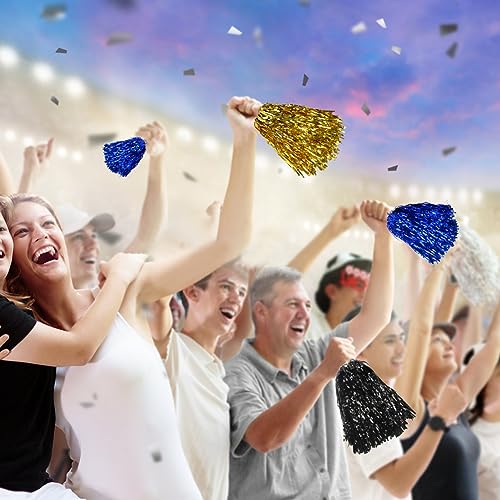 Blue Hooshing 100 PCS Metallic Cheerleading Pom Poms with Plastic Handles for Sports & Cheer Squad
