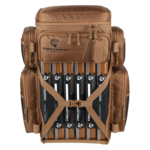 Heavy Duty Fishing Tackle Backpack with 6 Trays & Rod Holders - Open Access Design