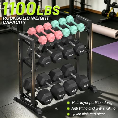 Eocnrhe Adjustable 3-Tier Dumbbell & Kettlebell Rack Stand - 18.7"D x 33.3"W x 35.8"H