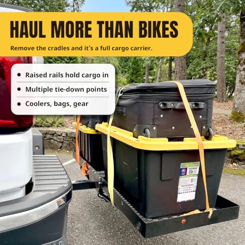 MAXXHAUL 50641 60in x 20in 500lb Capacity Hitch Mount Cargo Carrier & Bike Rack, Fits 2.25-3.25in Tires
