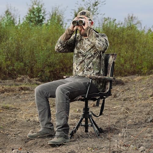 FUNHORUN Camouflage-Black Hunting Chair with Removable Camo Cover, 360° Swivel, Foldable Ground Blind Seat
