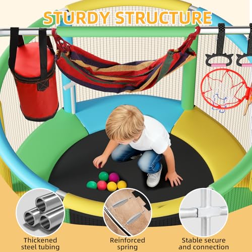 Towigic 55-Inch Multicolor Indoor & Outdoor Kids Trampoline with Adjustable Bar