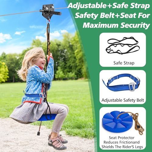 X XBEN 200FT Zip Line Kit for Kids & Adults, Supports Up to 500Lbs Outdoor