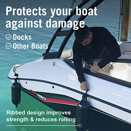 Black Boat Fenders 23 x 6.5 Inches Inflatable Docking Bumpers - 4 Pack