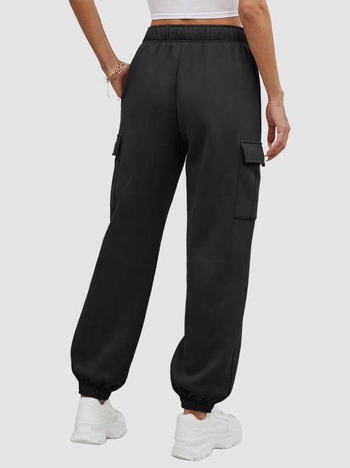 ATHMILE Womens Cargo Sweatpants Fleece High Waisted Joggers Pants Athletic Lounge Trousers with Pockets 2026 Black