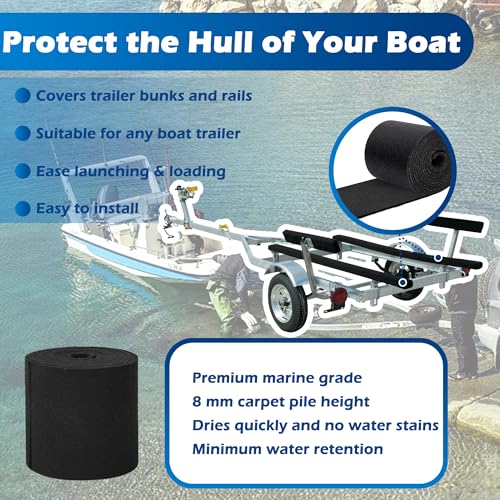 Black 50FT x 12in Marine Boat Trailer Bunk Carpet - Extra Thick 25oz Waterproof UV-Resistant