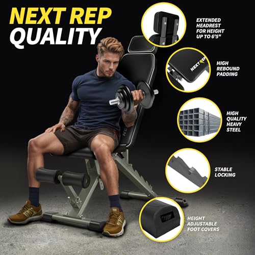 Grey Adjustable Weight Bench 1000LB Folding Home Gym Workout Equipment