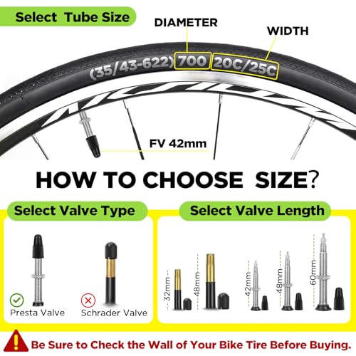 700x20-25c Bike Tube with 42mm Presta Valve - Replacement Inner Tube & Tire Levers
