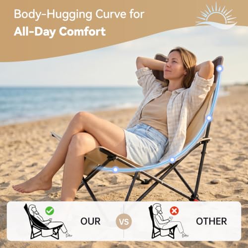 Oversized Beach Reclining Chair with Adjustable Backrest - 2 Pack Beige & Coffee