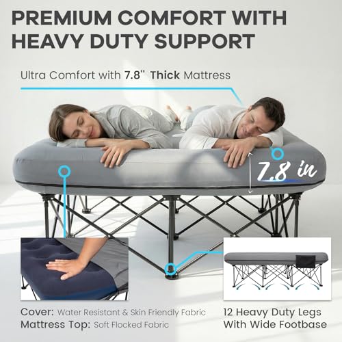 FUNDANGO Queen Camping Cot with Electric Pump & Air Mattress - Dark Grey
