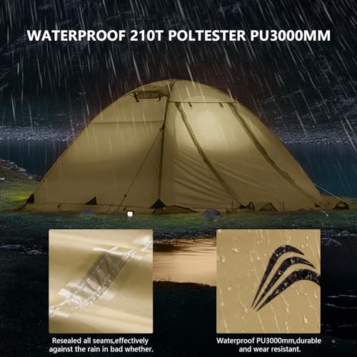 BISINNA 4-Season Backpacking Tent for 2 Persons - Brown, Lightweight, Waterproof, Easy Setup