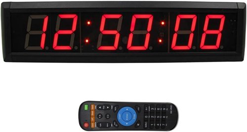 Large Digital Wall Clock by [Brand Name] - Remote Control LED Timer with 12/24 Hour Format | Red, 16.3" x 3.9"