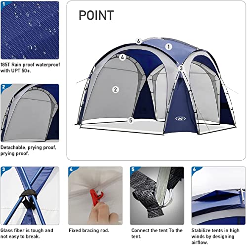 8 x 8 ft Blue Beach Tent with Side Wall Pop-up Canopy UPF50+ Sun Shelter Waterproof