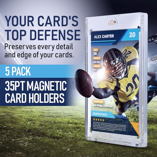 Magnetic Card Holder Case 5 Pack - Protect Sports & Trading Cards up to 35PT