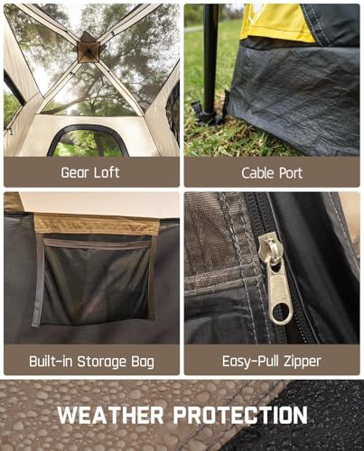 FanttikOutdoor 10' x 9' Khaki Instant Tent for 4-6 People, Easy Setup in 60 Seconds
