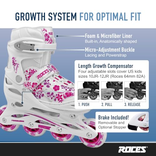 Roces Children's Compy 8.0 Inline Skates - Adjustable Girls Roller Skates, White & Violet, Model 13jr-2