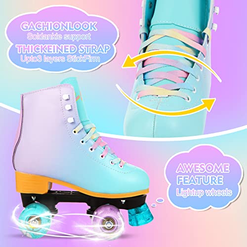 LIKU Purple Quad Roller Skates for Girls & Women, Light-Up All Wheels, Indoor & Outdoor Fun, Size 5-6