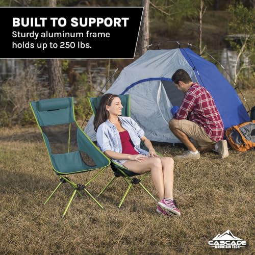 Lightweight Outdoor Camp Chair with Headrest & Carry Case - Green