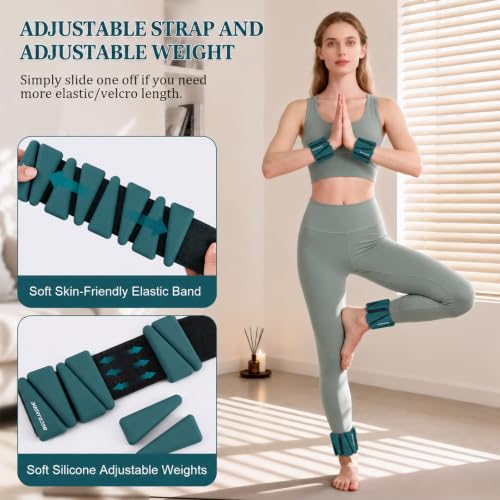 Adjustable Ankle Weights Set of 2 - 4 lb Pair with Variation Deep Emerald for Fitness