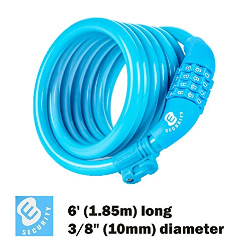 Etronic Bike Lock M6 Cable Lock 6 Feet Long Blue Resettable Combination