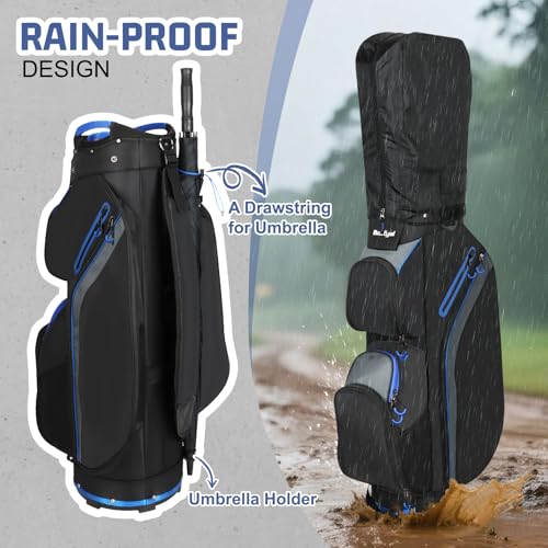 Beutyal 15-Way Lightweight Golf Cart Bag for Men with Cooler, Black Blue