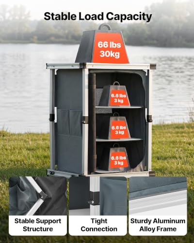 VEVOR Portable Folding Camping Storage Cabinet & Kitchen Table with Shelves