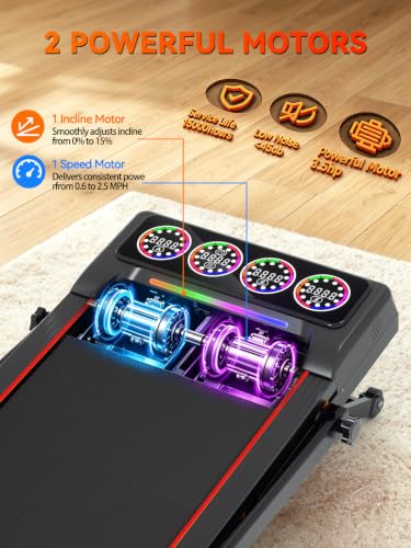 Ecogou 2.5HP Under Desk Treadmill with 12-Level Auto Incline, Remote & Screen