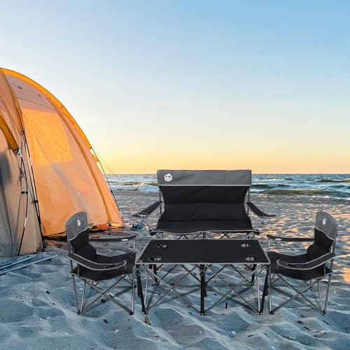 Northroad Black Foldable Camping Chair Set of 4 with Table - Portable Outdoor Furniture