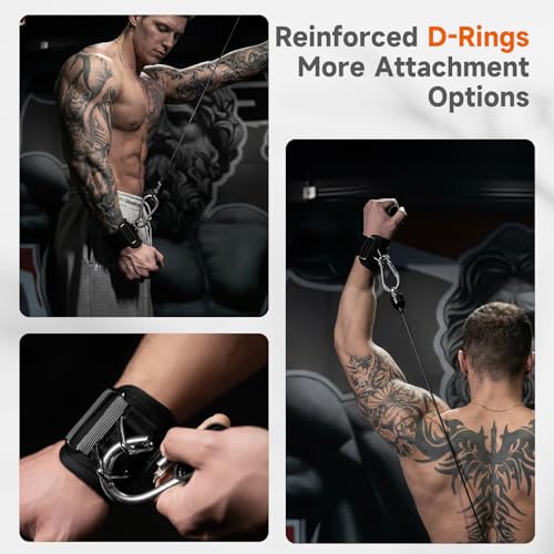 Weight Lifting Straps with D Rings for Cable Machine Workout - Black & White, L (6.3-8.3 Inch)