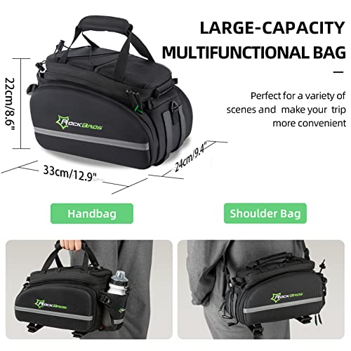 ROCKBROS Waterproof Bike Trunk Bag 17L-45L Rear Rack Storage with Expandable Design, Black/Grey