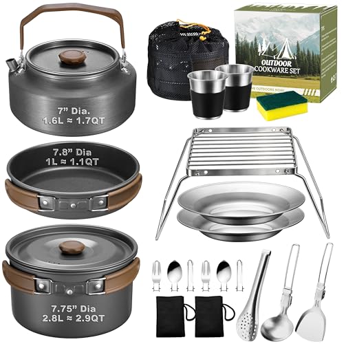 18-Piece Camping Cookware Set with Utensils - Portable Outdoor Cooking Kit