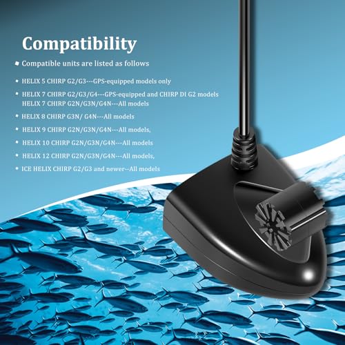 Transom Transducer for Humminbird Helix 5/7/8/9/10/12 - 150-220kHz, 1200ft Depth, 20ft Cable